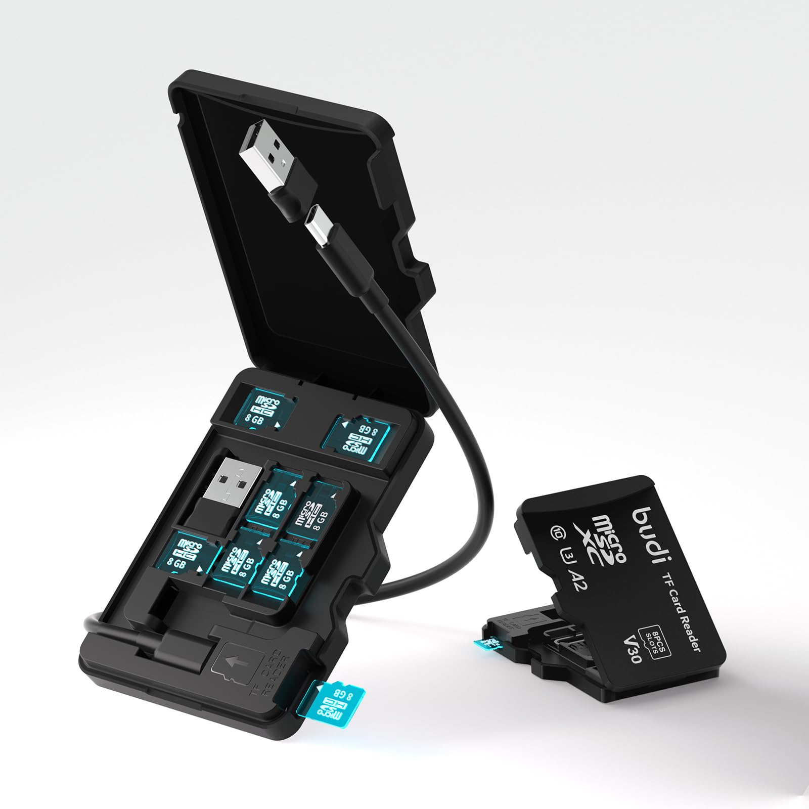 Verilux USB C Micro SD Memory Card Reader with 8 Slots SD/TF Card Reader Memory Card Flip Up Lid Design Card Reader Storage Case with USB A Adapter Universal Memory Card Reader for Phone, Laptop, PC Verilux USB C Micro SD Memory Card Reader with 8 Slots SD/TF Card Reader Memory Card Flip Up Lid Design Card Reader Storage Case with USB A Adapter Universal Memory Card Reader for Phone, Laptop, PC